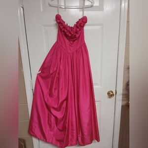 🦄 Vintage Richilene Chic Fuchsia Ruffle Evening Dress Gown Size Large
